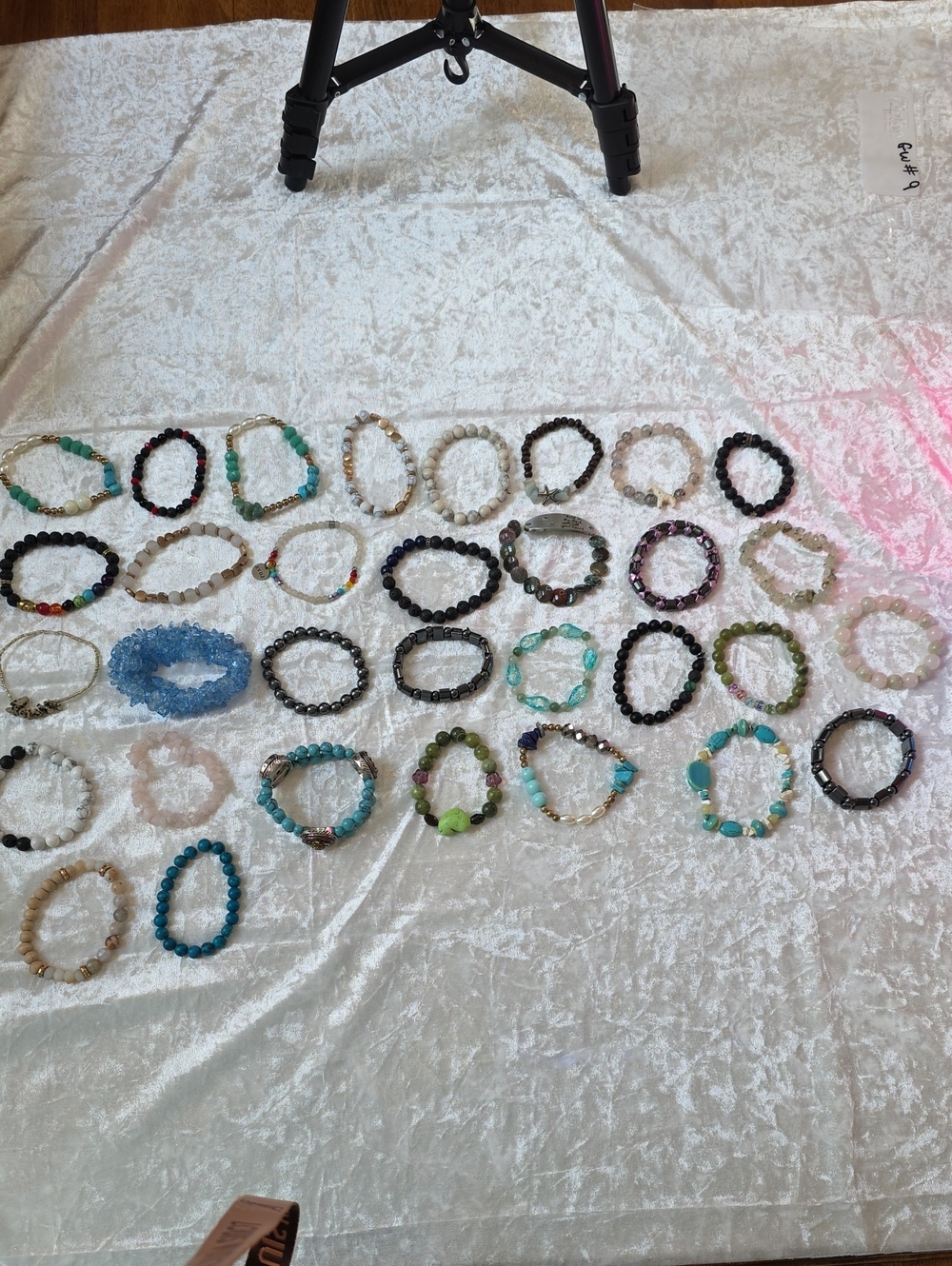 Lot Of 33 Natural Gemstone & Beaded Stretch Boho-chic, Festival Bracelets